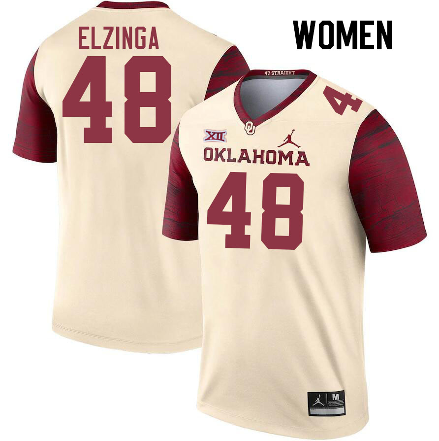 Women #48 Luke Elzinga Oklahoma Sooners College Football Jerseys Stitched-Cream - Click Image to Close